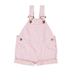Dotty Dungarees Pink White Striped Kids short Overalls 3-4t